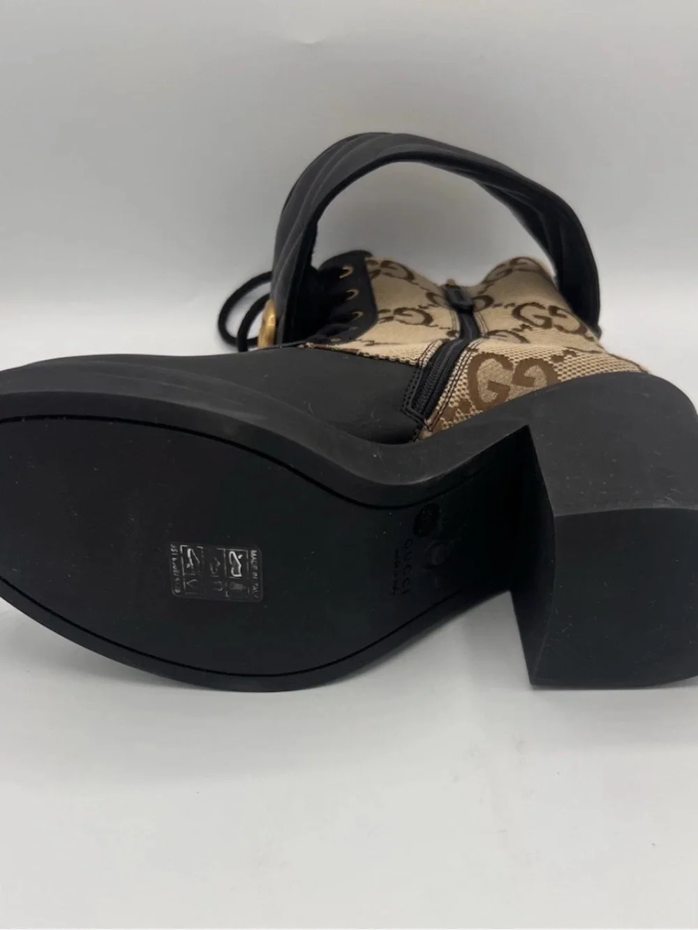 Gucci Black and Beige GG Canvas Leather Ankle Boots

 SZ 39.5  719849 -39.5- 09A - Picture 5 of 11